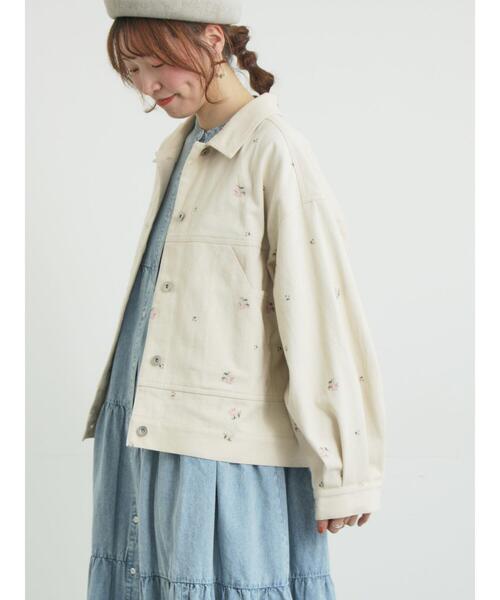 Samansa Mos2（サマンサ モスモス）の「【オーガニックコットン】デニムジャケット（ノーカラージャケット・レディース・サックスブルー/ブルー/キナリ・F）」の14枚目の写真