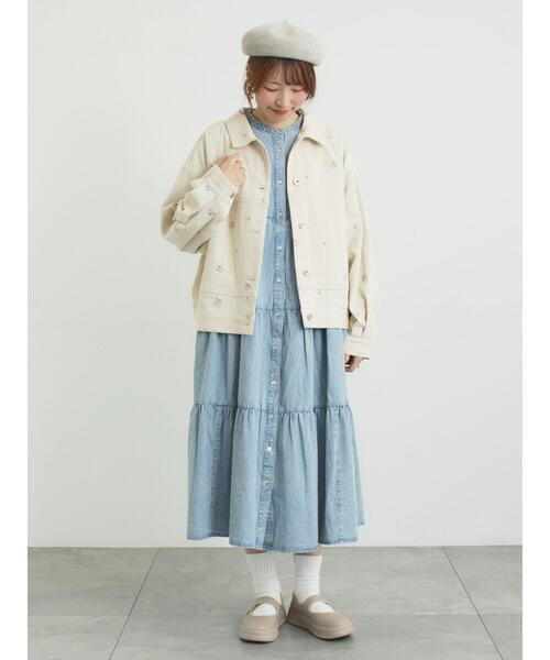 Samansa Mos2（サマンサ モスモス）の「【オーガニックコットン】デニムジャケット（ノーカラージャケット・レディース・サックスブルー/ブルー/キナリ・F）」の16枚目の写真