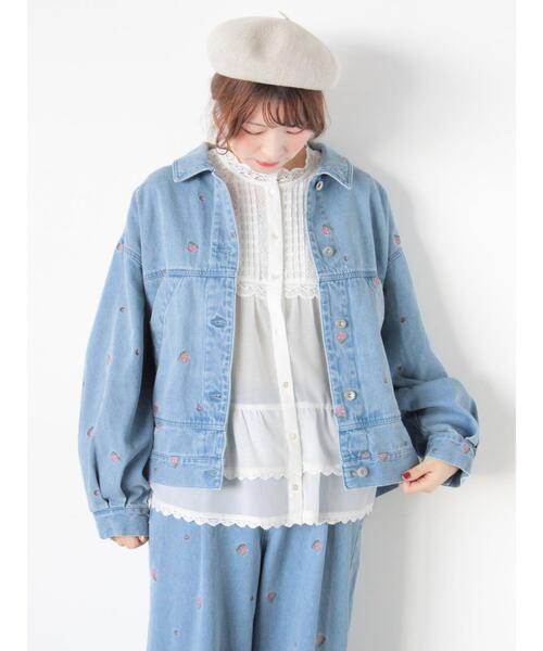 Samansa Mos2（サマンサ モスモス）の「【オーガニックコットン】デニムジャケット（ノーカラージャケット・レディース・サックスブルー/ブルー/キナリ・F）」の19枚目の写真