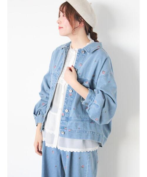 Samansa Mos2（サマンサ モスモス）の「【オーガニックコットン】デニムジャケット（ノーカラージャケット・レディース・サックスブルー/ブルー/キナリ・F）」の20枚目の写真
