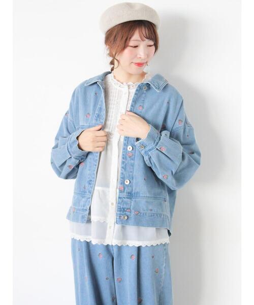 Samansa Mos2（サマンサ モスモス）の「【オーガニックコットン】デニムジャケット（ノーカラージャケット・レディース・サックスブルー/ブルー/キナリ・F）」の21枚目の写真
