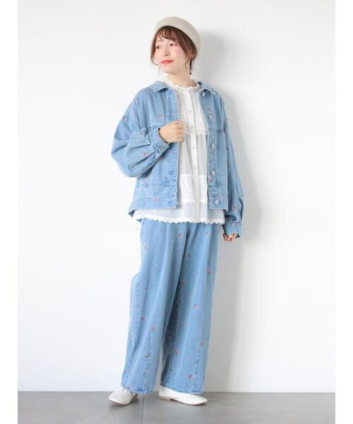 Samansa Mos2（サマンサ モスモス）の「【オーガニックコットン】デニムジャケット（ノーカラージャケット・レディース・サックスブルー/ブルー/キナリ・F）」の22枚目の写真