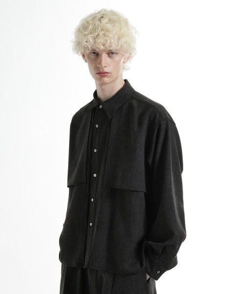 HARE（ハレ）の「レイヤードメランジシャツ(HARE)（シャツ/ブラウス・メンズ・ブラック/グリーン/ベージュ・FREE）」の5枚目の写真