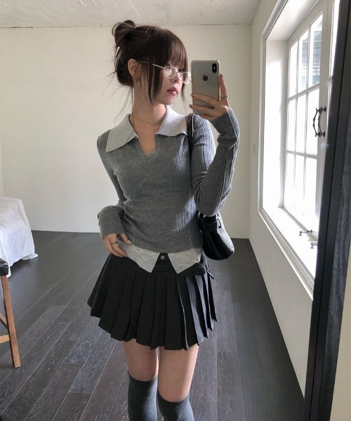 anyonemore(エニワンモア)の「アイレットベルト付きストライププリーツテニスミニスカート(スカート・レディース・グレー・LARGE/MEDIUM/SMALL)」の10枚目の写真