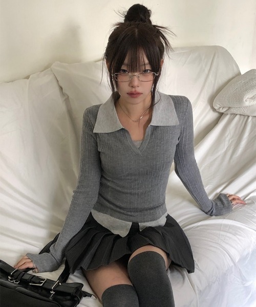 anyonemore(エニワンモア)の「アイレットベルト付きストライププリーツテニスミニスカート(スカート・レディース・グレー・LARGE/MEDIUM/SMALL)」の7枚目の写真