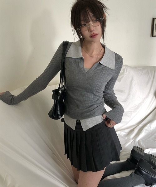 anyonemore(エニワンモア)の「アイレットベルト付きストライププリーツテニスミニスカート(スカート・レディース・グレー・LARGE/MEDIUM/SMALL)」の9枚目の写真