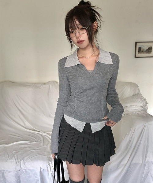 anyonemore(エニワンモア)の「アイレットベルト付きストライププリーツテニスミニスカート(スカート・レディース・グレー・LARGE/MEDIUM/SMALL)」の5枚目の写真