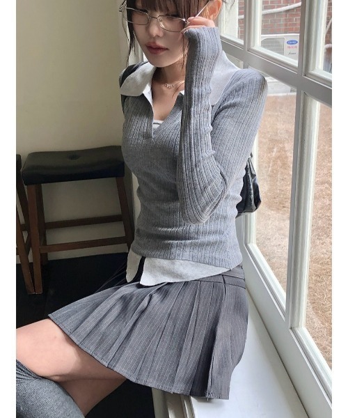 anyonemore(エニワンモア)の「アイレットベルト付きストライププリーツテニスミニスカート(スカート・レディース・グレー・LARGE/MEDIUM/SMALL)」の14枚目の写真