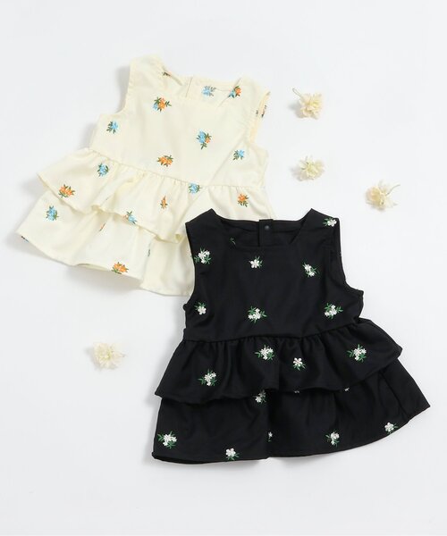 apres les cours（アプレレクール）の「フラワー刺繍ティアードベスト（その他トップス・キッズ・アイボリー/ブラック・140/130/120/110/100/90）」の9枚目の写真