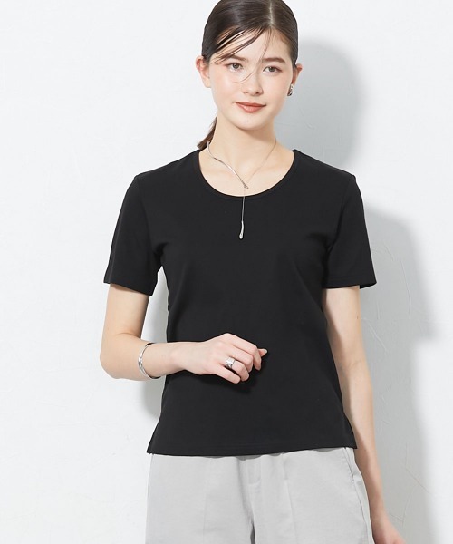 slattgir(スラットジール)の「高身長【読者モデルと一緒に作りました】ベーシックコンパクトカットソーTシャツ(トールサイズ)(Tシャツ/カットソー・レディース・ブラウン/オフホワイト/ブラック・T3L/TLL/TL/TM/T5L/T4L)」の2枚目の写真