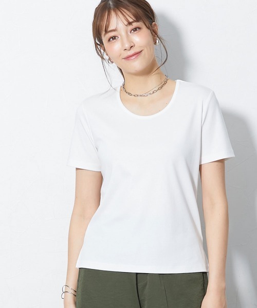 slattgir(スラットジール)の「高身長【読者モデルと一緒に作りました】ベーシックコンパクトカットソーTシャツ(トールサイズ)(Tシャツ/カットソー・レディース・ブラウン/オフホワイト/ブラック・T3L/TLL/TL/TM/T5L/T4L)」の4枚目の写真