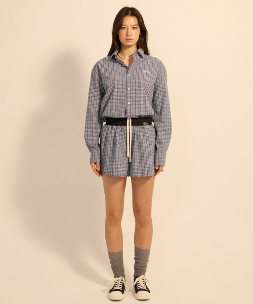Mardi Mercredi(マルディメクルディ)の「COTTON SHORTS CHECK CONTRAST WAISTBAND / コットン ショートパンツ チェック コントラスト ウエストバンド(その他パンツ・レディース・ブルー/ネイビー・FREE)」の8枚目の写真
