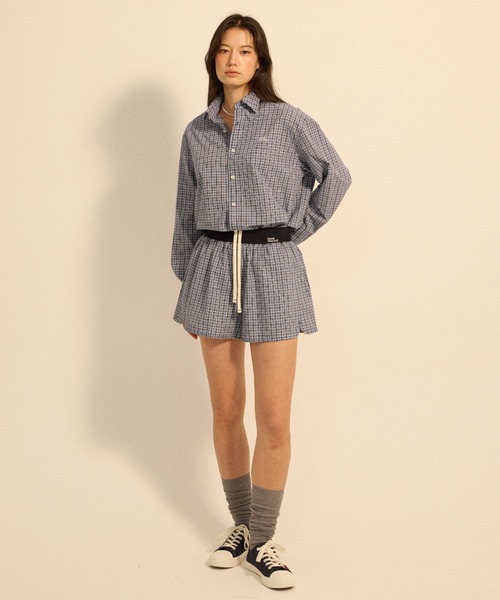 Mardi Mercredi(マルディメクルディ)の「COTTON SHORTS CHECK CONTRAST WAISTBAND / コットン ショートパンツ チェック コントラスト ウエストバンド(その他パンツ・レディース・ブルー/ネイビー・FREE)」の6枚目の写真