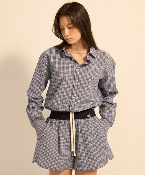 Mardi Mercredi(マルディメクルディ)の「COTTON SHORTS CHECK CONTRAST WAISTBAND / コットン ショートパンツ チェック コントラスト ウエストバンド(その他パンツ・レディース・ブルー/ネイビー・FREE)」の5枚目の写真