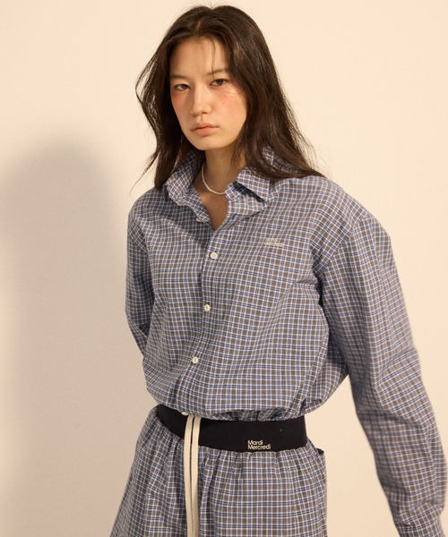 Mardi Mercredi(マルディメクルディ)の「COTTON SHORTS CHECK CONTRAST WAISTBAND / コットン ショートパンツ チェック コントラスト ウエストバンド(その他パンツ・レディース・ブルー/ネイビー・FREE)」の4枚目の写真
