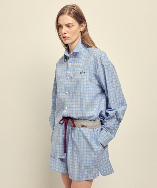 Mardi Mercredi(マルディメクルディ)の「COTTON SHORTS CHECK CONTRAST WAISTBAND / コットン ショートパンツ チェック コントラスト ウエストバンド(その他パンツ・レディース・ブルー/ネイビー・FREE)」の12枚目の写真