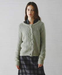 JASMIN cable mohair knit cardigan_MINT