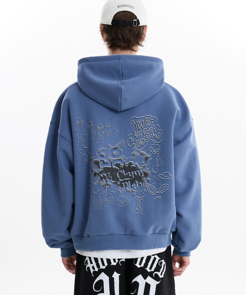 HOODHOOD(フッドフッド)の「ドゥドゥルエイリアン フードパーカー ジップアップ ダストブルー(パーカー・メンズ・その他・1/2)」の4枚目の写真