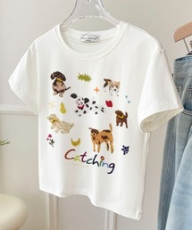 ドッグ イラストプリント  Tシャツ
