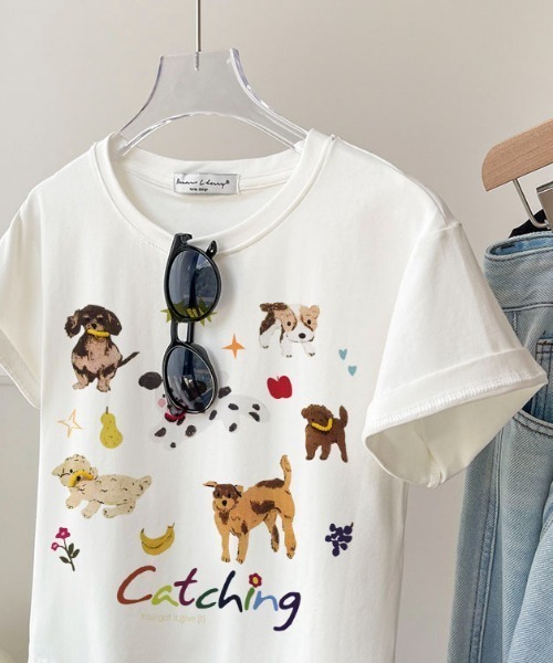 pyornim（ピョルニム）の「ドッグ イラストプリント  Tシャツ（Tシャツ/カットソー・レディース・ブラック/ホワイト・F）」の22枚目の写真