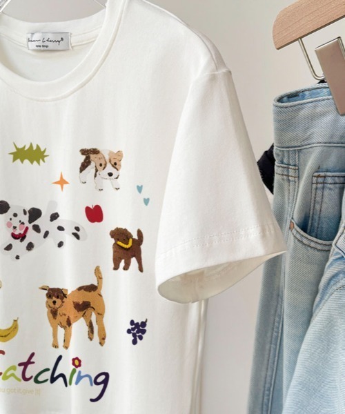 pyornim（ピョルニム）の「ドッグ イラストプリント  Tシャツ（Tシャツ/カットソー・レディース・ブラック/ホワイト・F）」の21枚目の写真