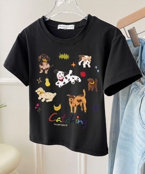 pyornim（ピョルニム）の「ドッグ イラストプリント  Tシャツ（Tシャツ/カットソー・レディース・ブラック/ホワイト・F）」の16枚目の写真