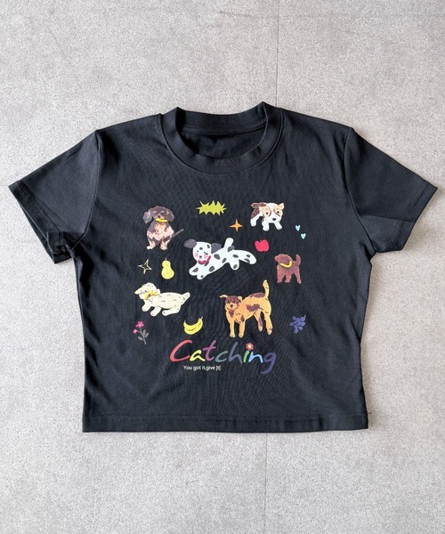 pyornim（ピョルニム）の「ドッグ イラストプリント  Tシャツ（Tシャツ/カットソー・レディース・ブラック/ホワイト・F）」の15枚目の写真