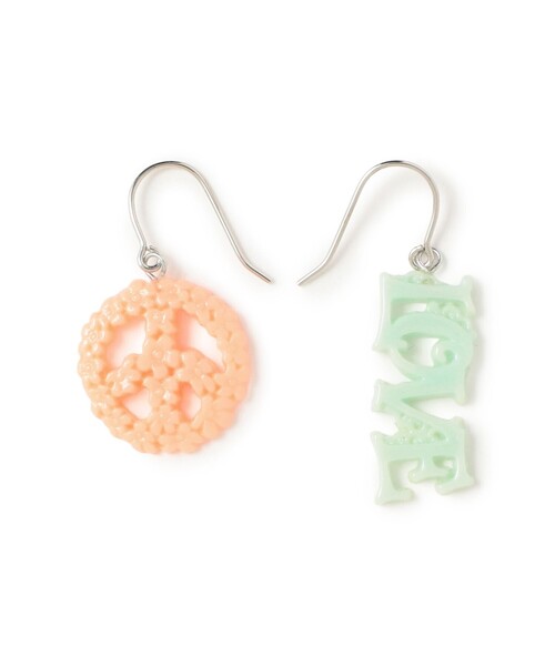 Ray BEAMS（レイビームス）の「ラブ＆ピース ピアス（ピアス（両耳用）・レディース・イエロー/サックスブルー・ONE SIZE）」の2枚目の写真