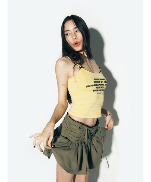 SHIRRING LACE MINI SKIRT KHAKI