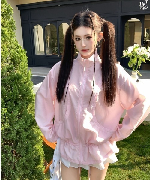 Lateru（ラテル）の「ドローストリングウエスト 軽量 UV カットブルゾン（Tシャツ/カットソー・レディース・ピンク/ライトベージュ・FREE）」の5枚目の写真