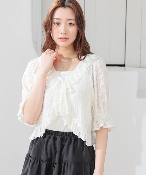 Honeys（ハニーズ）の「フリルレースボレロ（カーディガン/ボレロ・レディース・ホワイト/ブラック/ピンクベージュ・S/M/LL/L）」の19枚目の写真