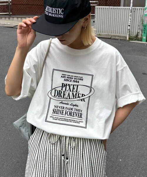 CIAOPANIC TYPY（チャオパニックティピー）の「【UNISEX】【プラスサイズあり】スクエア総刺繍ロゴTシャツ（Tシャツ/カットソー・レディース・オレンジ/ミント/ホワイト/ブルー/チャコールグレー/グレー・XX-LARGE/LARGE/MEDIUM）」の8枚目の写真