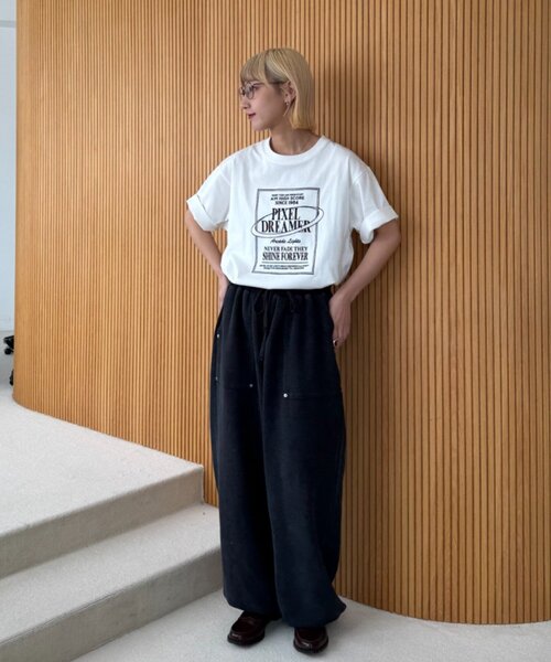 CIAOPANIC TYPY（チャオパニックティピー）の「【UNISEX】【プラスサイズあり】スクエア総刺繍ロゴTシャツ（Tシャツ/カットソー・レディース・オレンジ/ミント/ホワイト/ブルー/チャコールグレー/グレー・XX-LARGE/LARGE/MEDIUM）」の10枚目の写真