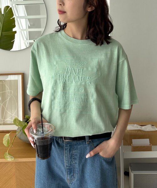 CIAOPANIC TYPY（チャオパニックティピー）の「【UNISEX】【プラスサイズあり】スクエア総刺繍ロゴTシャツ（Tシャツ/カットソー・レディース・オレンジ/ミント/ホワイト/ブルー/チャコールグレー/グレー・XX-LARGE/LARGE/MEDIUM）」の17枚目の写真