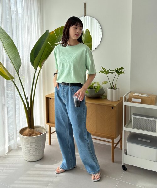CIAOPANIC TYPY（チャオパニックティピー）の「【UNISEX】【プラスサイズあり】スクエア総刺繍ロゴTシャツ（Tシャツ/カットソー・レディース・オレンジ/ミント/ホワイト/ブルー/チャコールグレー/グレー・XX-LARGE/LARGE/MEDIUM）」の18枚目の写真