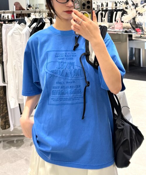 CIAOPANIC TYPY（チャオパニックティピー）の「【UNISEX】【プラスサイズあり】スクエア総刺繍ロゴTシャツ（Tシャツ/カットソー・レディース・オレンジ/ミント/ホワイト/ブルー/チャコールグレー/グレー・XX-LARGE/LARGE/MEDIUM）」の20枚目の写真