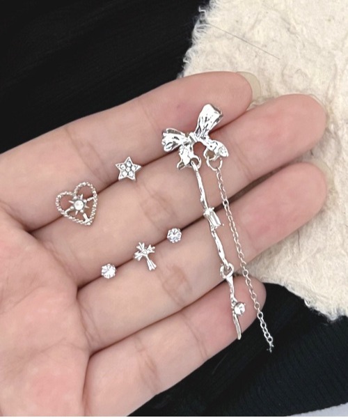 tunee(チュニー)の「【MASHIRO】リボンチェーン/ミックスモチーフシルバーピアス6点セット(MA/EK239)(ピアス(両耳用)・レディース・シルバー・FREE)」の3枚目の写真