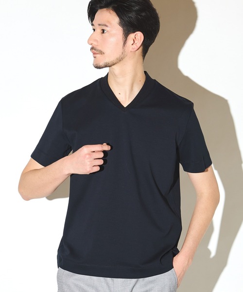 MEN'S BIGI（メンズビギ）の「シルケットスムースVネックテーラーTシャツ（Tシャツ/カットソー・メンズ・ブラック/ホワイト/ネイビー・04/03）」の3枚目の写真