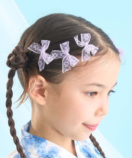 Lycee mine(リセマイン)の「レースリボンミニヘアクリップ(6コセット)【子供服】【キッズ】【女の子】(バレッタ/ヘアクリップ・キッズ・ブラック/サックスブルー/オフホワイト/ラベンダー/レモンイエロー/ライトピンク・F)」の4枚目の写真
