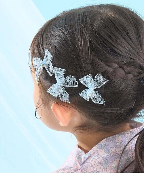 Lycee mine(リセマイン)の「レースリボンミニヘアクリップ(6コセット)【子供服】【キッズ】【女の子】(バレッタ/ヘアクリップ・キッズ・ブラック/サックスブルー/オフホワイト/ラベンダー/レモンイエロー/ライトピンク・F)」の3枚目の写真