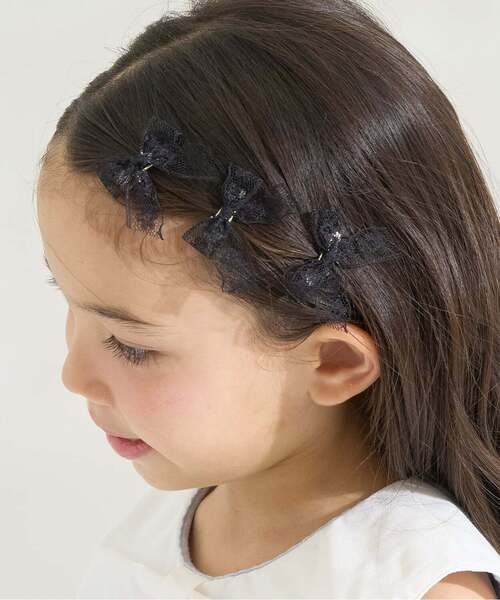 Lycee mine(リセマイン)の「レースリボンミニヘアクリップ(6コセット)【子供服】【キッズ】【女の子】(バレッタ/ヘアクリップ・キッズ・ブラック/サックスブルー/オフホワイト/ラベンダー/レモンイエロー/ライトピンク・F)」の2枚目の写真