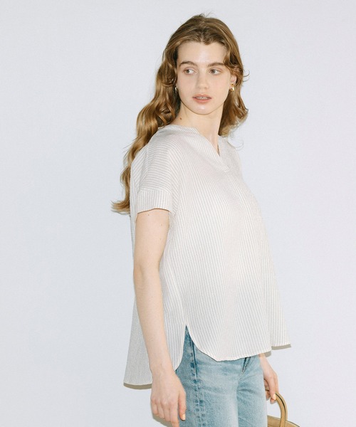 coca(coca)(コカ)の「とろみサッカースキッパーシャツ(シャツ/ブラウス・レディース・ベージュ/ブルー・L/M/S/XL)」の5枚目の写真
