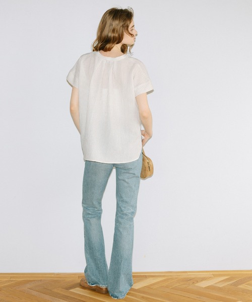 coca(coca)(コカ)の「とろみサッカースキッパーシャツ(シャツ/ブラウス・レディース・ベージュ/ブルー・L/M/S/XL)」の6枚目の写真