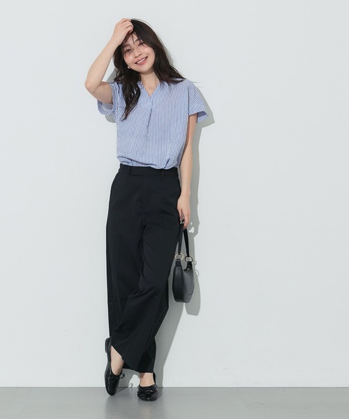 coca(coca)(コカ)の「とろみサッカースキッパーシャツ(シャツ/ブラウス・レディース・ベージュ/ブルー・L/M/S/XL)」の10枚目の写真