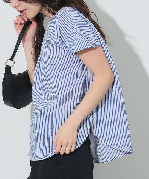 coca(coca)(コカ)の「とろみサッカースキッパーシャツ(シャツ/ブラウス・レディース・ベージュ/ブルー・L/M/S/XL)」の14枚目の写真