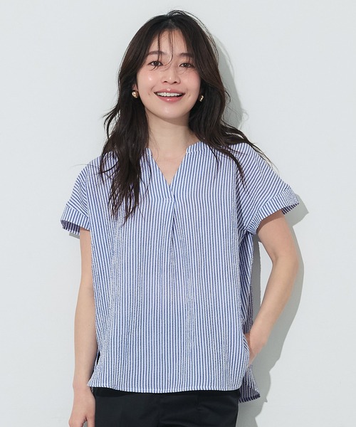 coca(coca)(コカ)の「とろみサッカースキッパーシャツ(シャツ/ブラウス・レディース・ベージュ/ブルー・L/M/S/XL)」の15枚目の写真