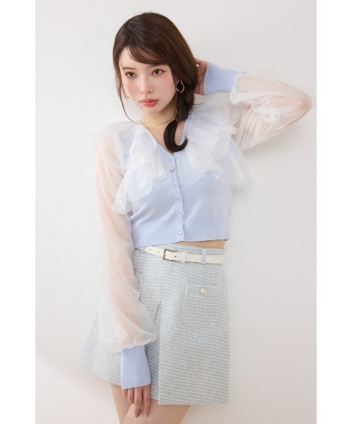 rienda（リエンダ）の「チュールフリルシアーニットカーディガン　春服　夏服（カーディガン/ボレロ・レディース・ホワイト/ブルー/ブラック・FREE）」の11枚目の写真