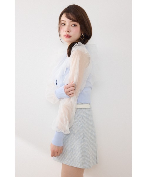 rienda（リエンダ）の「チュールフリルシアーニットカーディガン　春服　夏服（カーディガン/ボレロ・レディース・ホワイト/ブルー/ブラック・FREE）」の12枚目の写真