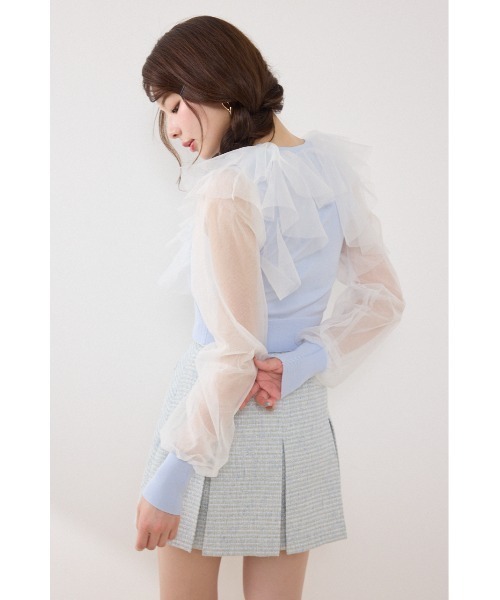 rienda（リエンダ）の「チュールフリルシアーニットカーディガン　春服　夏服（カーディガン/ボレロ・レディース・ホワイト/ブルー/ブラック・FREE）」の13枚目の写真