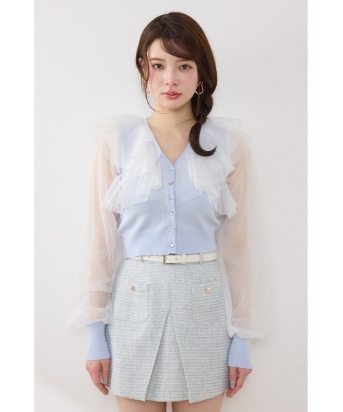 rienda（リエンダ）の「チュールフリルシアーニットカーディガン　春服　夏服（カーディガン/ボレロ・レディース・ホワイト/ブルー/ブラック・FREE）」の14枚目の写真